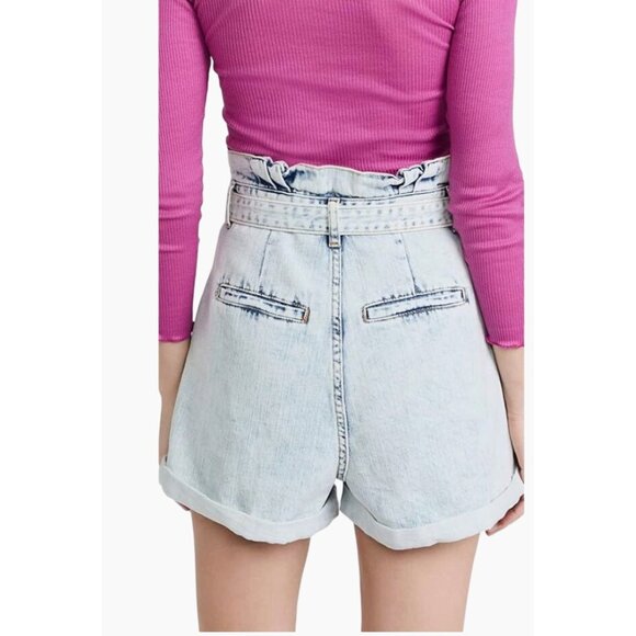 BLANK NYC High-Waist Light Blue Acid Wash Denim Paperbag Shorts Tie Belt Size 28 - Picture 5 of 14